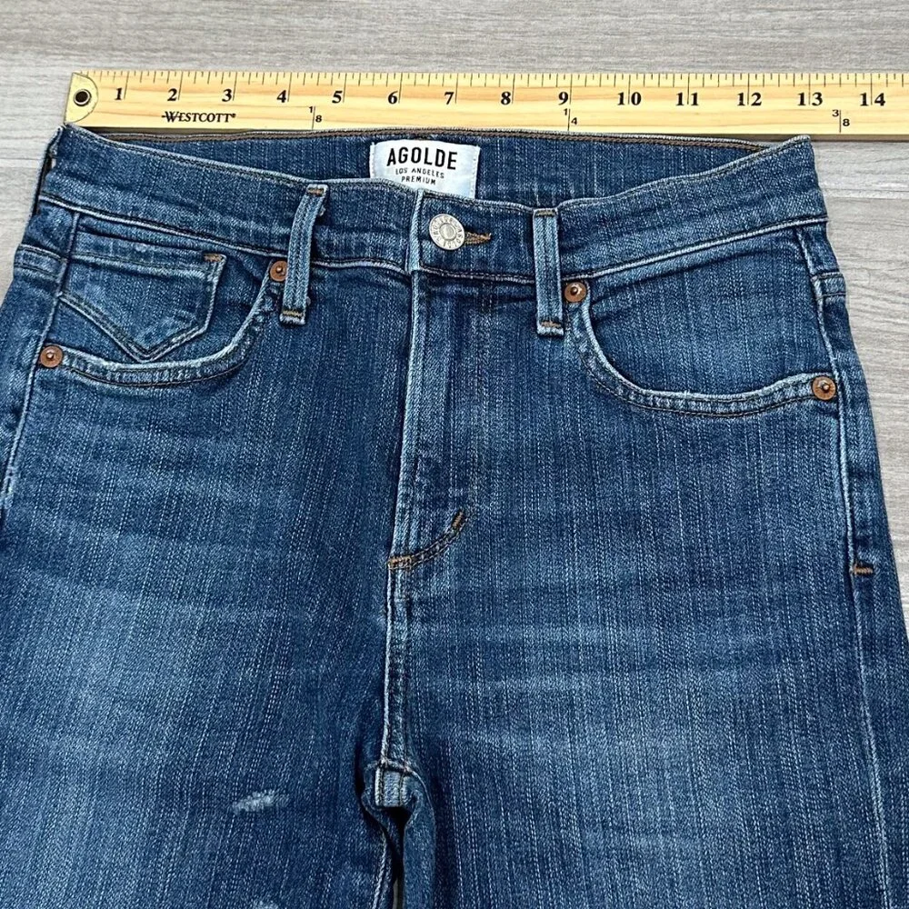 Agolde Sophie Mid-Rise Distressed Skinny Crop Jeans in Santa Fe Blue Size 26